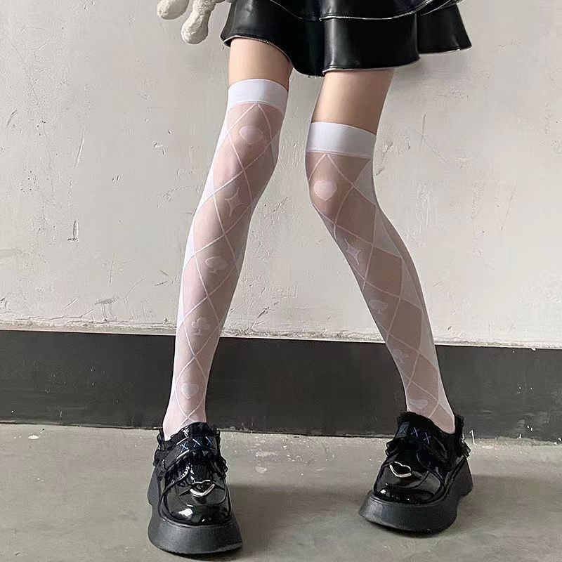 Japanese niche sex sex temptation poker pattern over the knee black and white stockings print ultra thin 7099