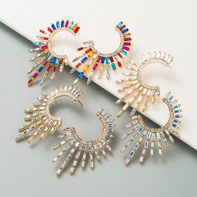 Personality semi-sunflower alloy diamond rhinestone full of diamond earrings female European and American temperament earrings bohemian national style