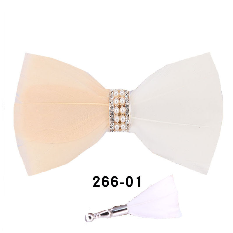 266 khaki feather male bow tie men and women wedding bow bow men's bow tie yellow white collar flower tie