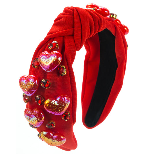 Cross-border trend new baroque red headband, women's diamond-inlaid glass, love accessories, Korean high-end hair accessories