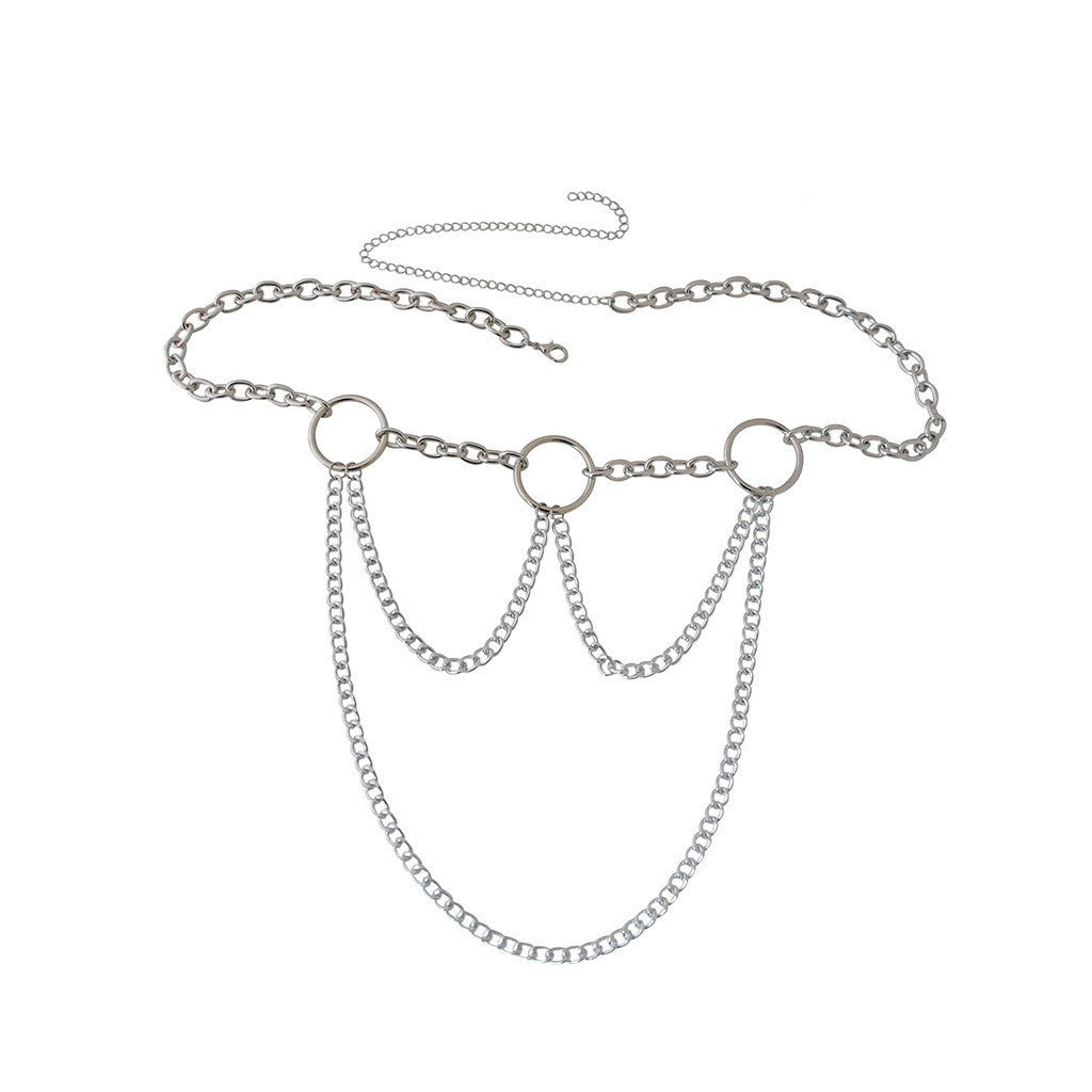 The new European and American cross-border jewelry, simple personality, versatile geometric waist chain, metal multi-layered punk style fashion body chain