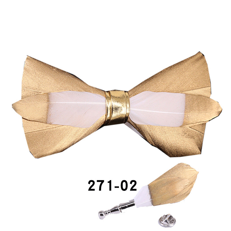 271 Golden Feather Male Wedding Dress Bow Tie Business Dinner Host Yellow Black Gold Bow Collar Flower