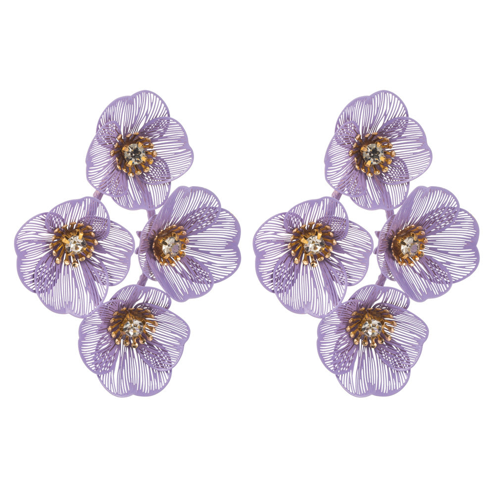 Cross-border new fashion summer floral earrings with multi-layered temperament, exaggerated cut-out flower and diamond earrings