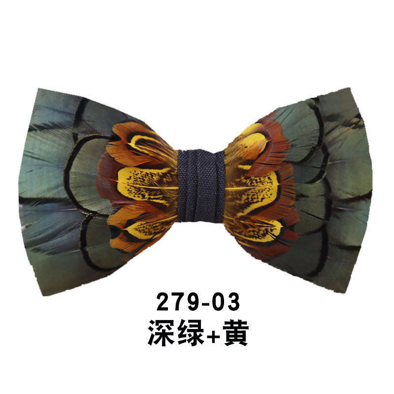 279 Male bow tie feather ink blue wedding groom male wedding suit collar flower bow green collar flower