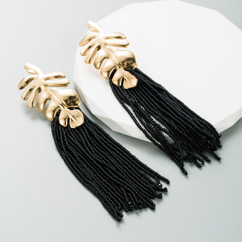 European and American cross-border ins bohemian trend long earrings handmade rice beads fashion earrings exaggerated popular earrings