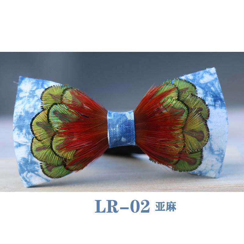 Formal wear men's blue dye bow tie feather collar flower bow tie blue spot bow tie men's bow host accessories