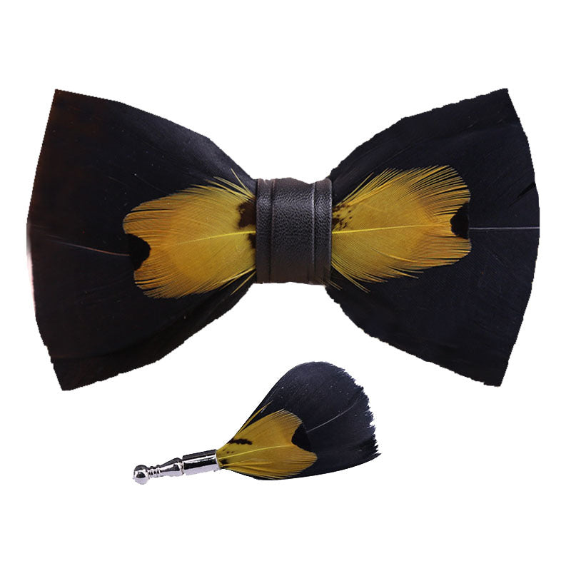 Yellow Feather Wedding Groom Groomsmen Men's Wedding Pot Butterfly Wedding Bow Tie Flowers