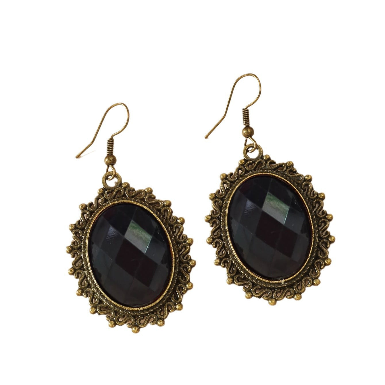 New European and American jewelry, retro simple earrings, high-end temperament, personality, black gemstone pendant, crystal and versatile earrings