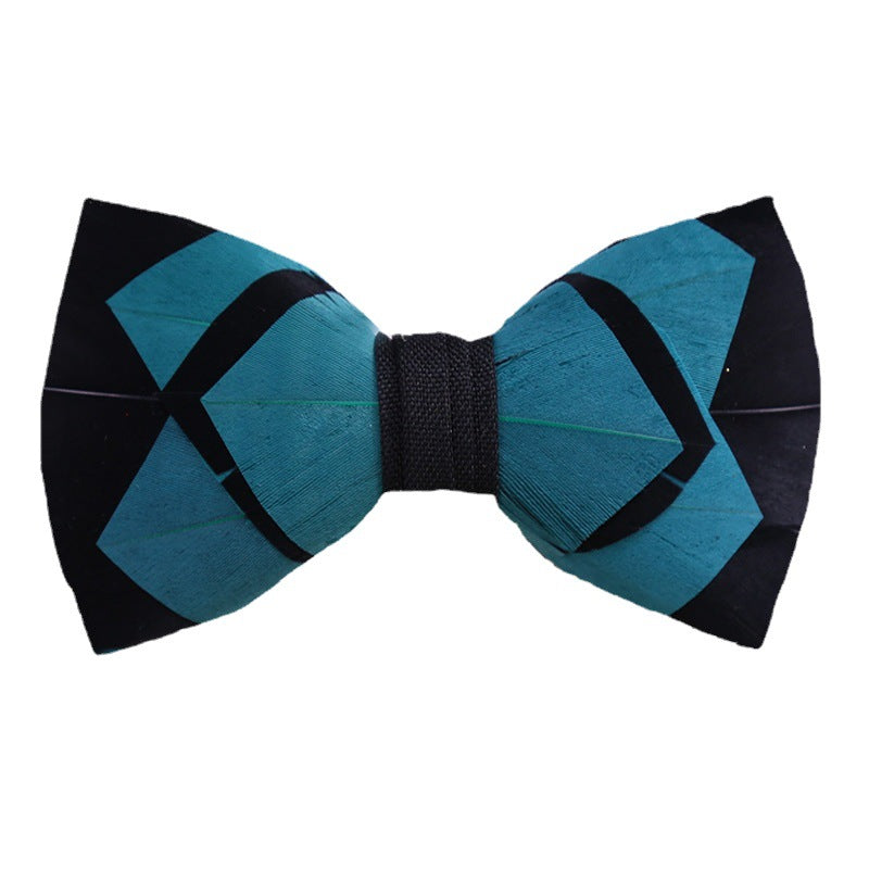 240 Dark Green Geometric Feather Men's Bow Tie Business Wedding Party Host Shirt Men's Bow