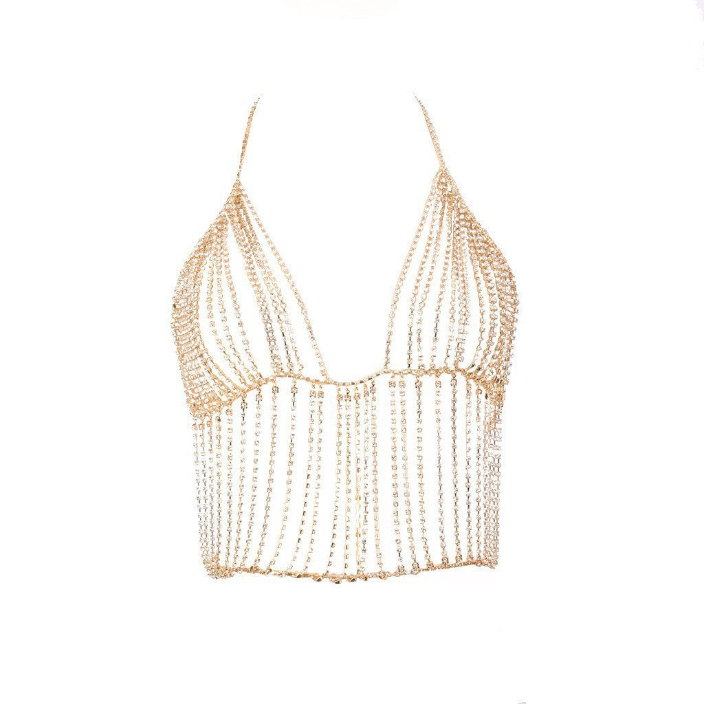 New European and American cross-border rhinestone bra sexy multi-layer body chain fashion claw chain inlaid rhinestone bra body chain