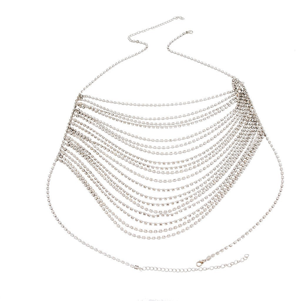New European and American cross-border jewelry, sexy fashion rhinestone elements, sexy body clothing chain, nightclub chest chain, body chain