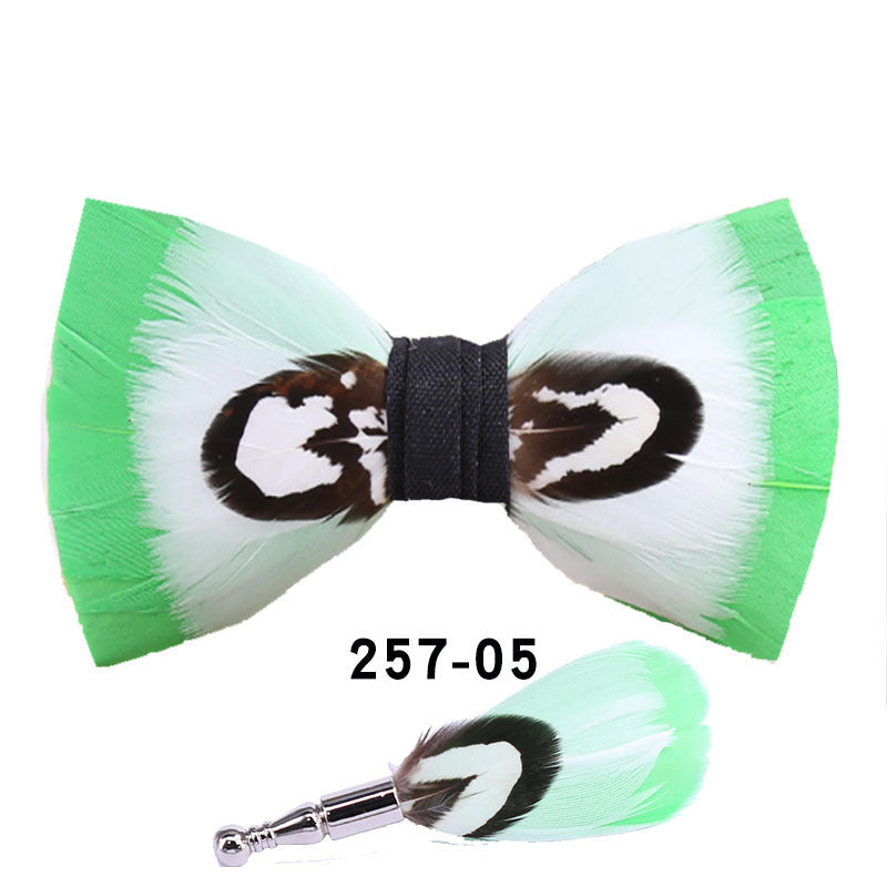 green blue feather presiding over the party men's bow tie wedding bow tie men's shirt bow tie flower tie