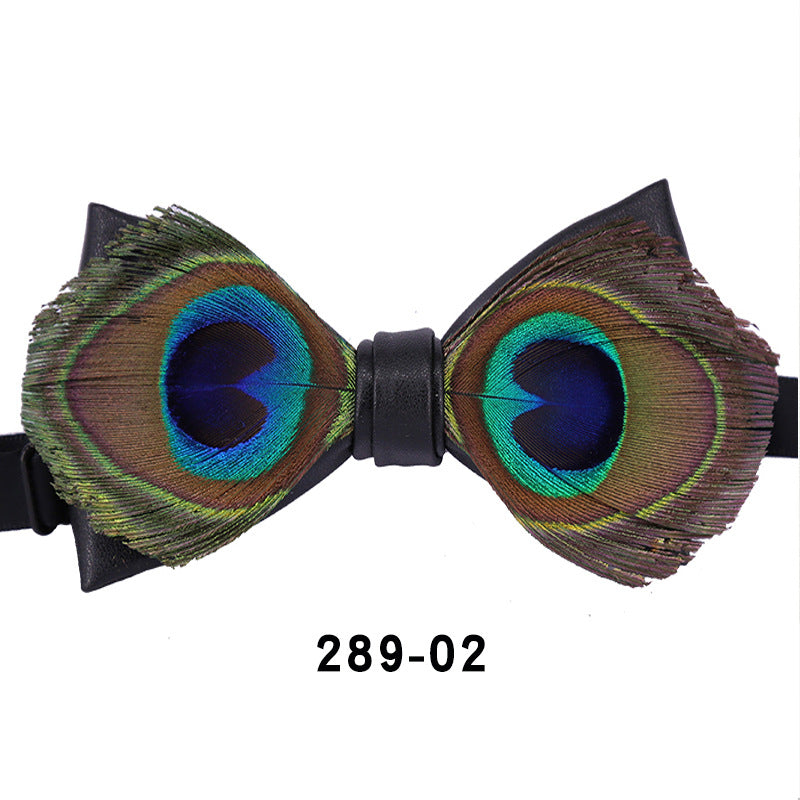 289 male bow tie peacock big eyes blue feather wedding groom male wedding best man bow in stock