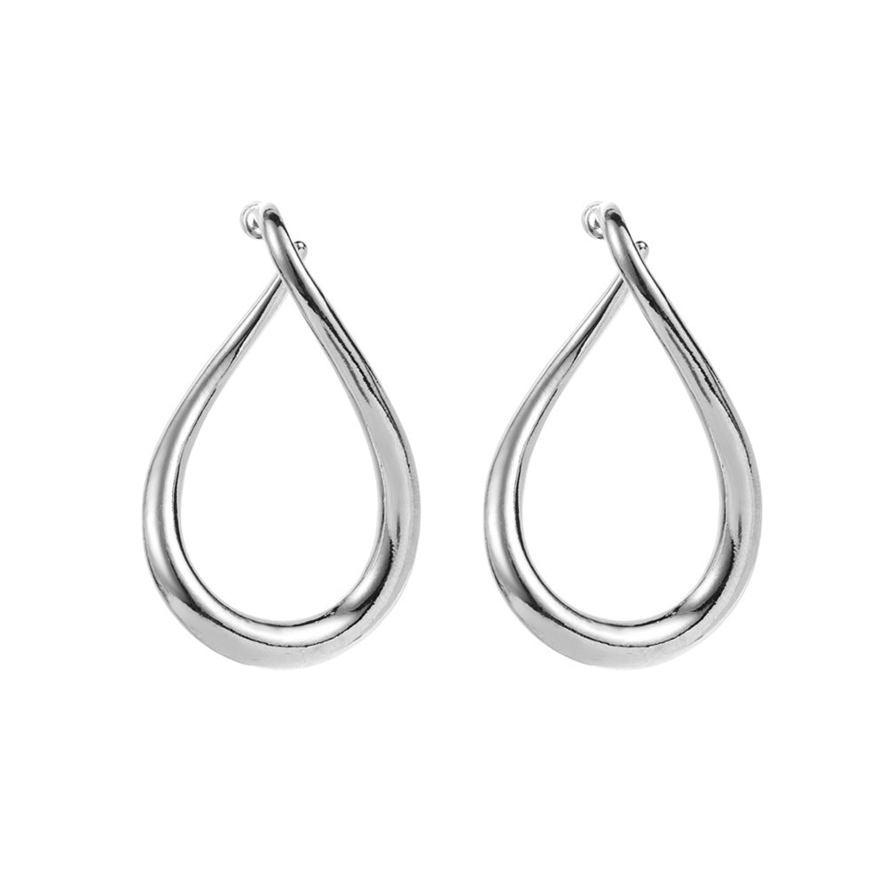 Cross-border new ZA exaggerated cold wind irregular silver needle earrings niche curved geometric alloy earrings women