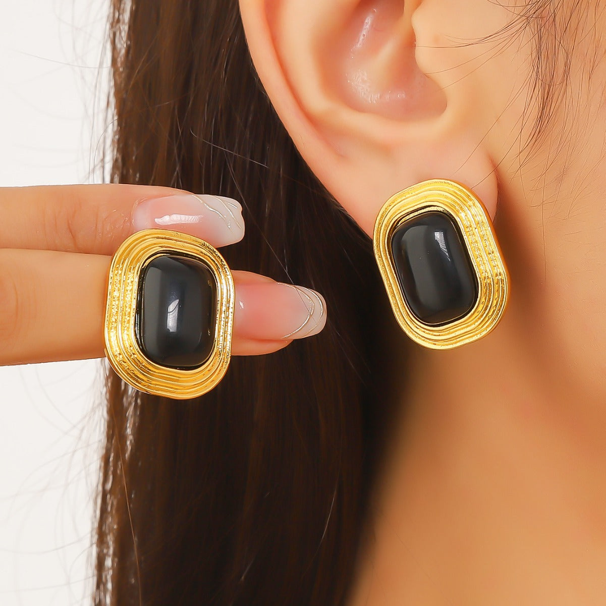 New summer fashion retro Hong Kong style temperament square stud earrings for old Asian gold drop shape earrings