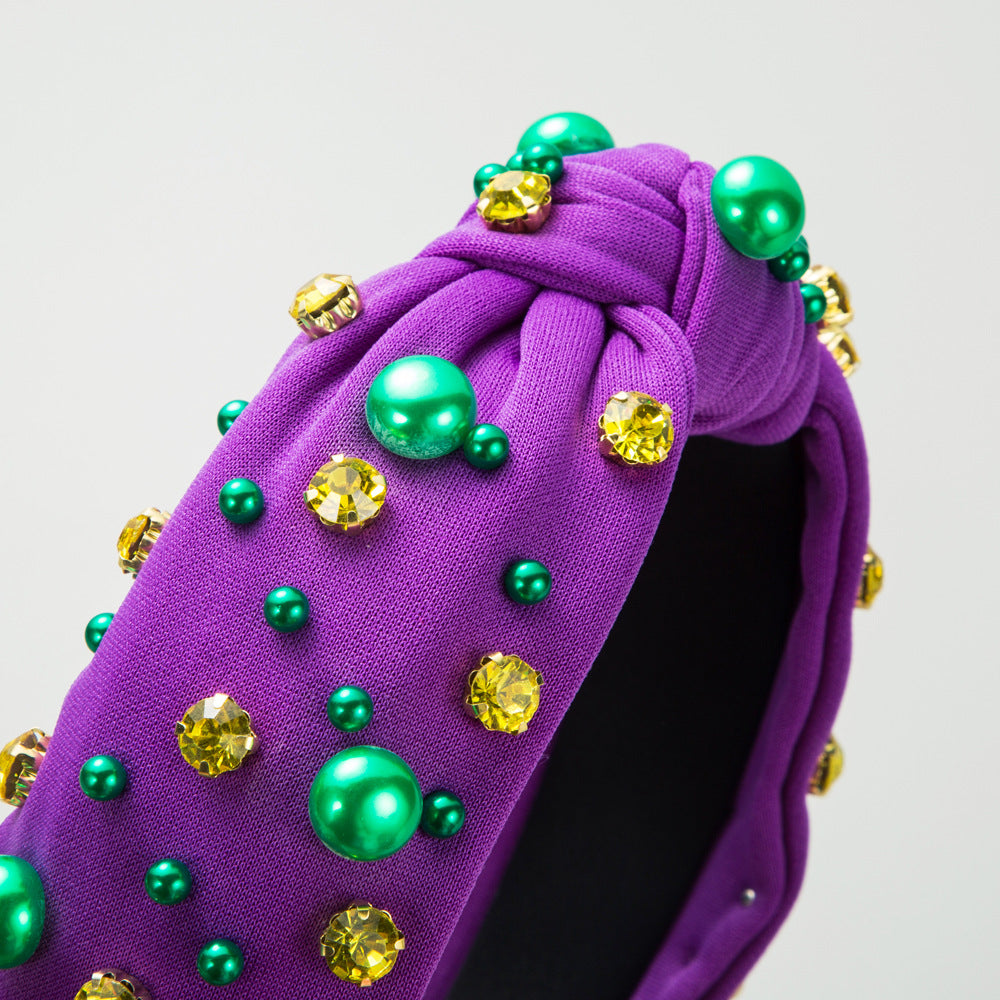 Cross-border popular European and American pearl rhinestone headbands, light luxury twisted fabrics, high skull headbands, face washing, and headwear