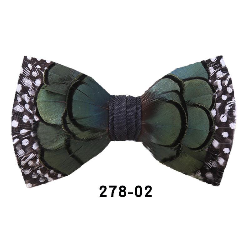 278 ink blue black and white polka dot pearl feather bow tie man host groom with children's flower girl bow