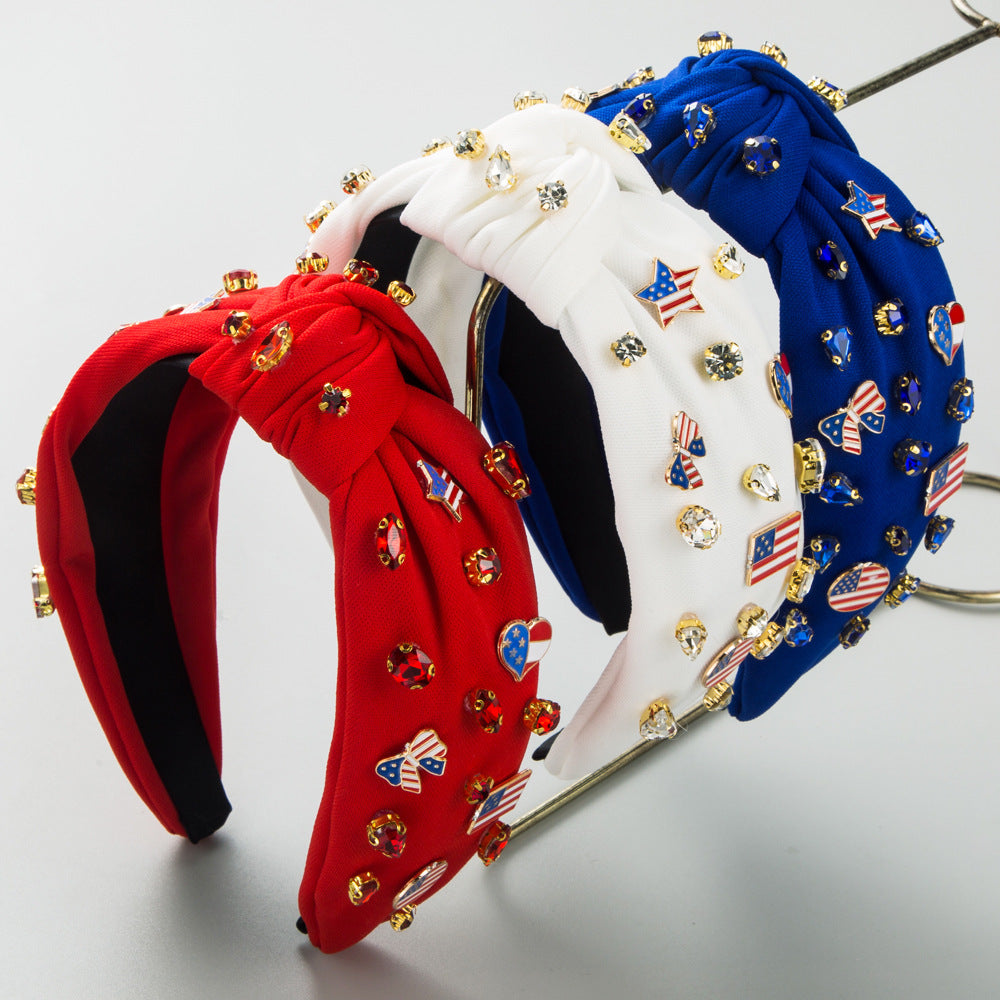 Cross-border new creative flag series, Independence Day headband, women's diamond-studded alloy accessories, dripping oil, creative hair accessories