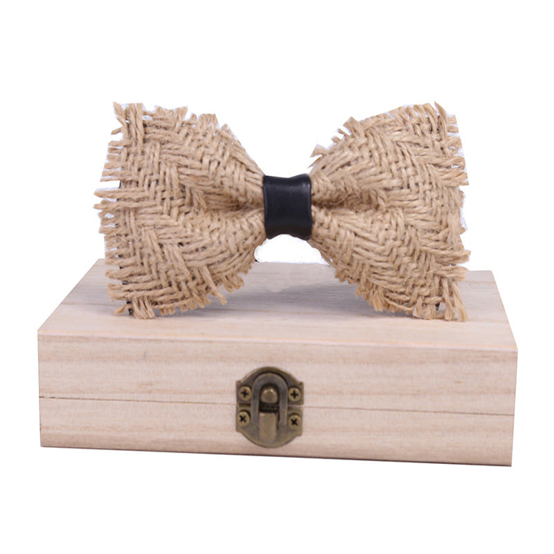 retro style straw fashion men's creative trend bow tie korean business white shirt bow