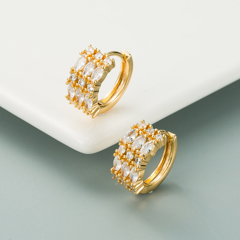 2021 European and American cross-border new earrings and studs women's INS fashion temperament copper micro-inlaid colorful zircon full diamond earrings