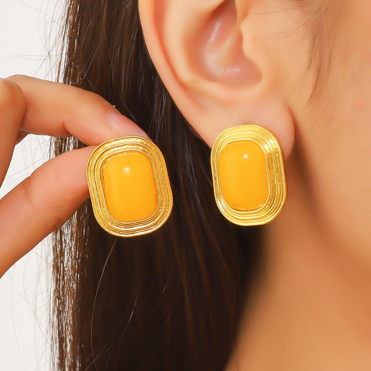 New summer fashion retro Hong Kong style temperament square stud earrings for old Asian gold drop shape earrings