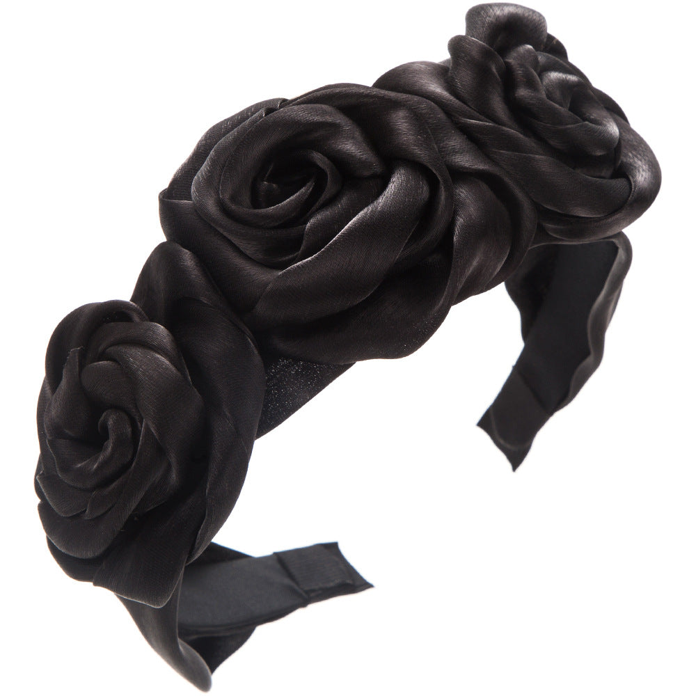 European and American new handmade rose headbands, Korean version glossy veil, wide-edged pressed headbands, fairy personality party hair accessories