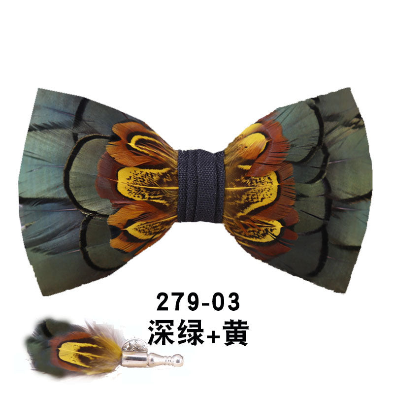 279 Male bow tie feather ink blue wedding groom male wedding suit collar flower bow green collar flower