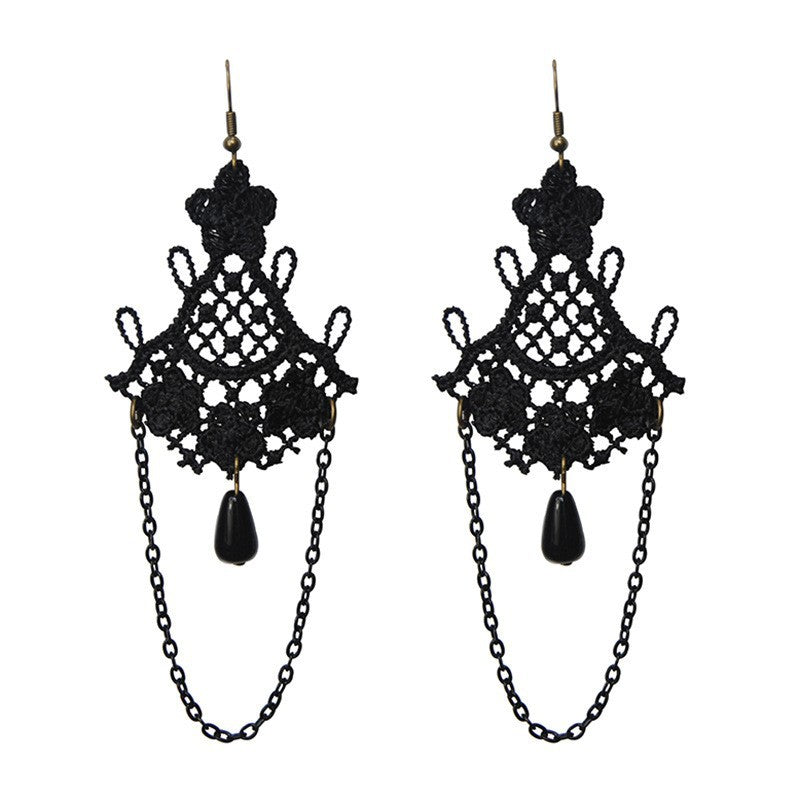 New European and American popular ethnic style retro earrings, tassels, black lace earrings, foreign trade jewelry manufacturers in stock