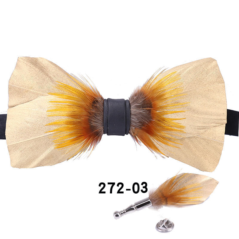 272 Golden Glitter Feather Wedding Groom Groomsman Butterfly Wedding Shirt Men's Yellow Bow Tie Flower