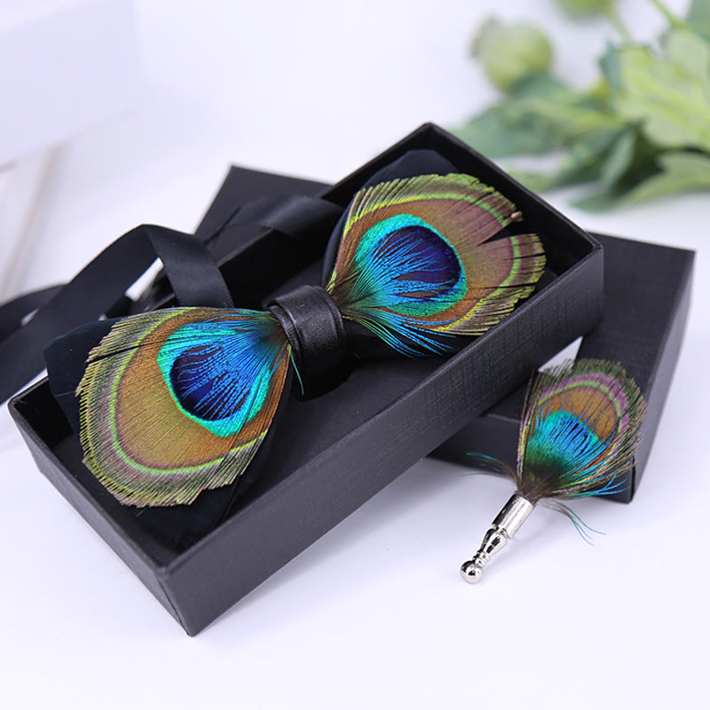 289 male bow tie peacock big eyes blue feather wedding groom male wedding best man bow in stock