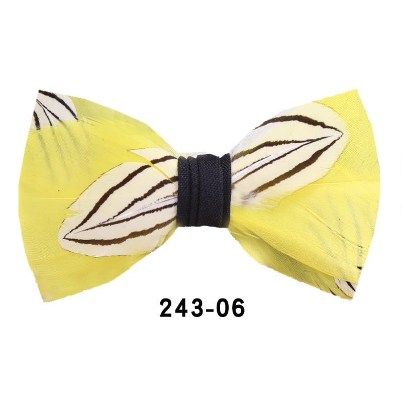 sapphire blue feather wedding groom groomsman group butterfly wedding shirt business yellow bow tie flower tie