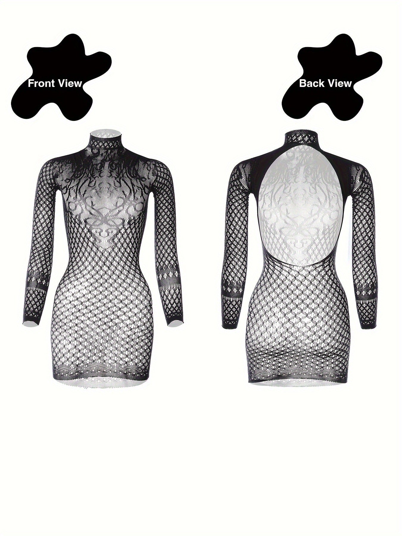 Foreign trade new leaky back jacquard see-through rhombic dress one-piece temptation uniform netting 9056