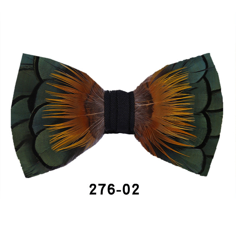 276 feathers dark blue men's suit shirt collar flower bow green yellow color-blocked business collar flower