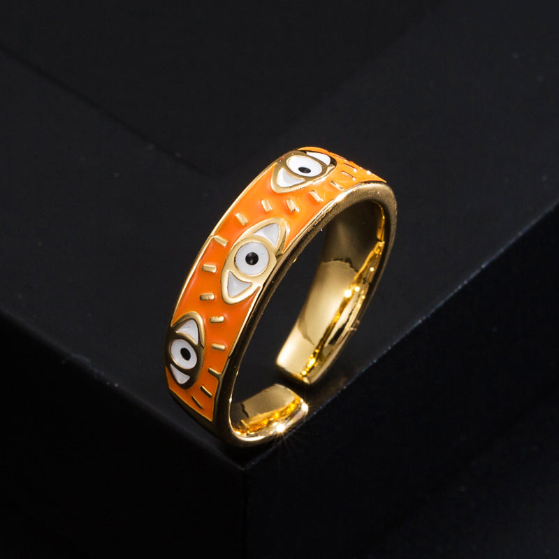 European and American fashion copper gilded color dripping oil devil's eye open ring women's simple temperament versatile ring accessories