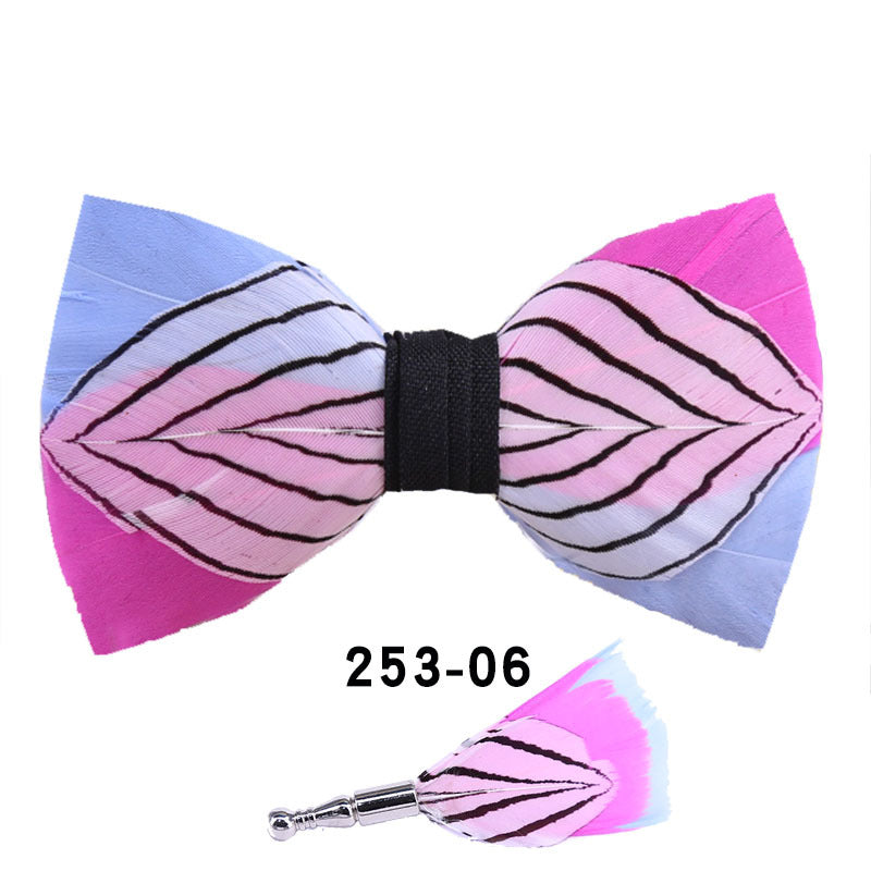 253 Black & White Striped Feather Bow Tie Men's Wedding Banquet Suit Accessories Shirt With Box Bow