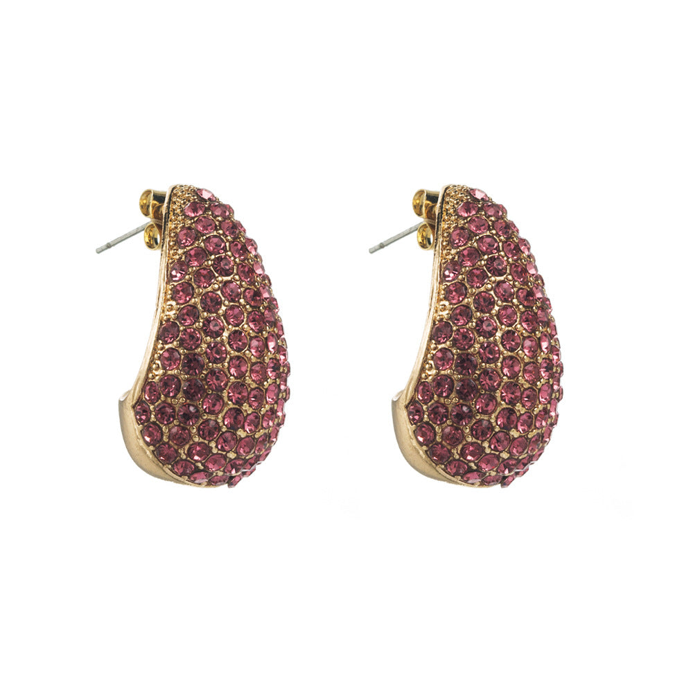 European and American trend new pear-shaped alloy full diamond silver needle earrings female retro temperament super flash full diamond earrings wholesale