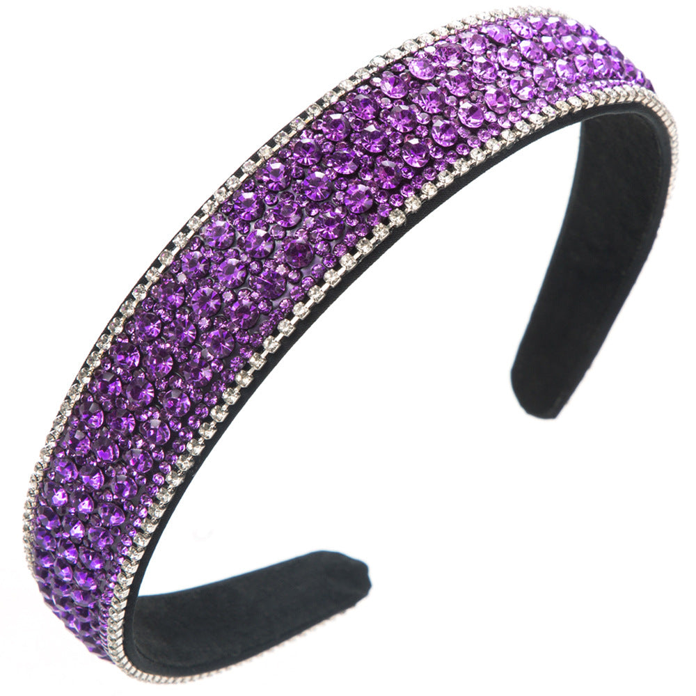 Internet celebrity with the same headband temperament, retro Korean rhinestone hairpin, color diamond-studded wide-brimmed women's pressed hair, face wash hair ornament