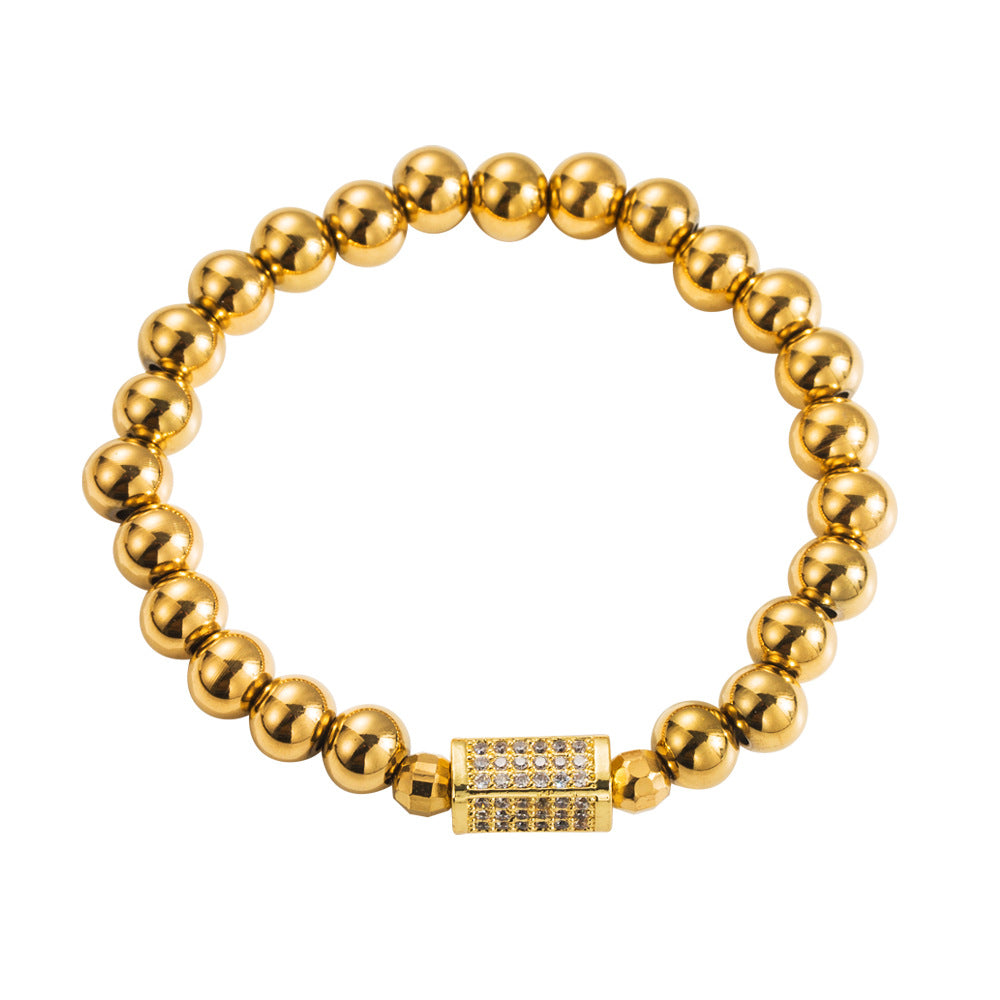 Fashionable, simple, high-end, titanium, gold, gold, diamonds, Buddha beads, beaded bracelets, temperament, versatile couple bracelets