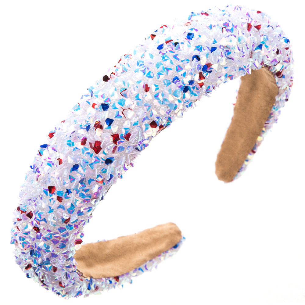 Heming's new sponge sequined headband, fashionable, wide-brimmed, pressed hair, high skull, headband, female super flash, trendy party hair accessories