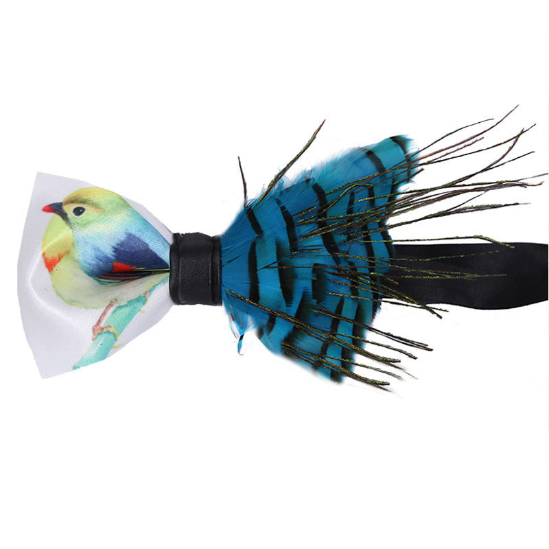 blue feather handmade bow tie men's groomsman groom wedding dress bow business collar flowers