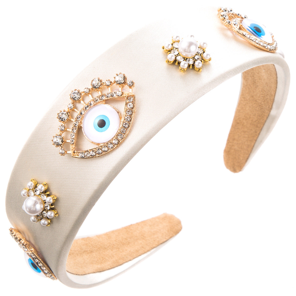 European and American trends, new personality, devil's eye, headband, female inlaid with pearls, flowers, wide-brimmed temperament, street photography hair accessories, hairpins
