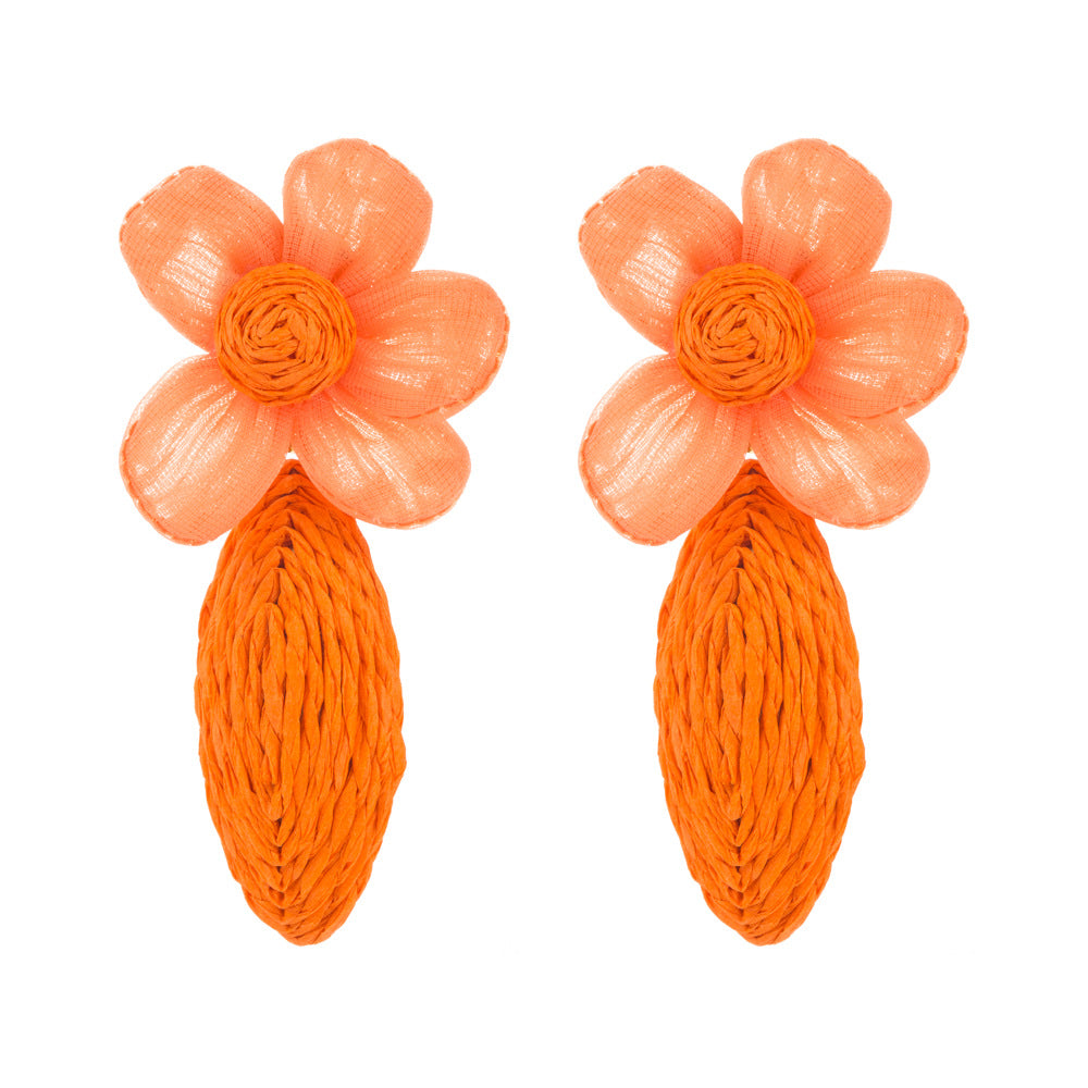 New fashion bohemian handmade raffia earrings women's spring colorful flowers temperament niche versatile earrings