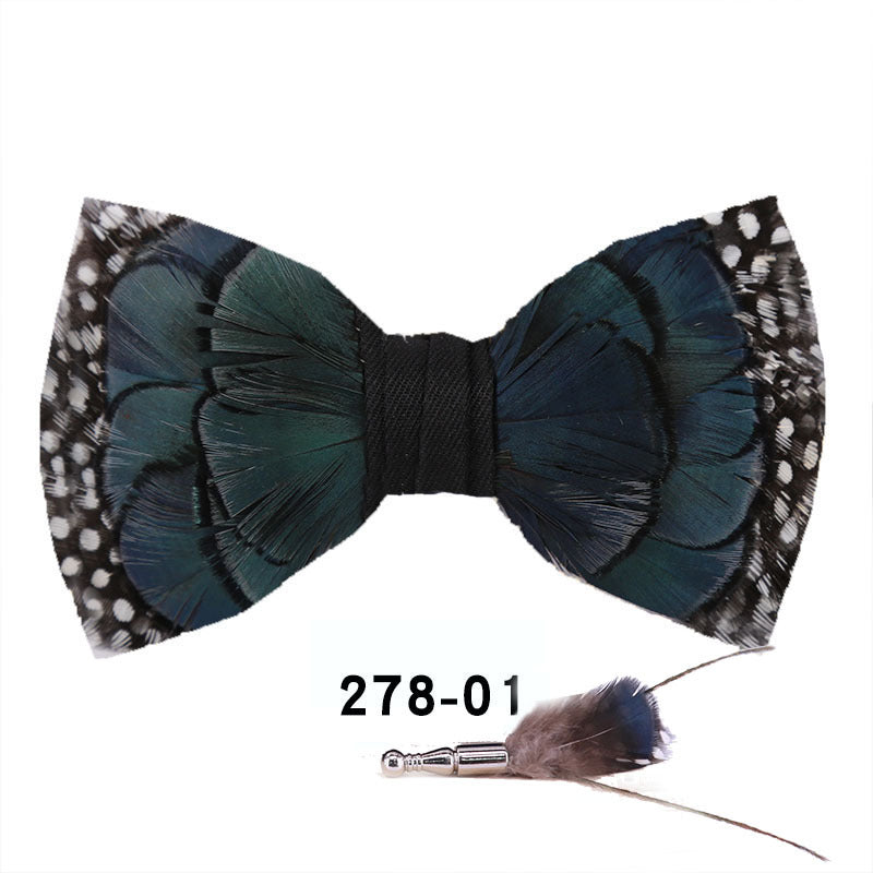 278 ink blue black and white polka dot pearl feather bow tie man host groom with children's flower girl bow