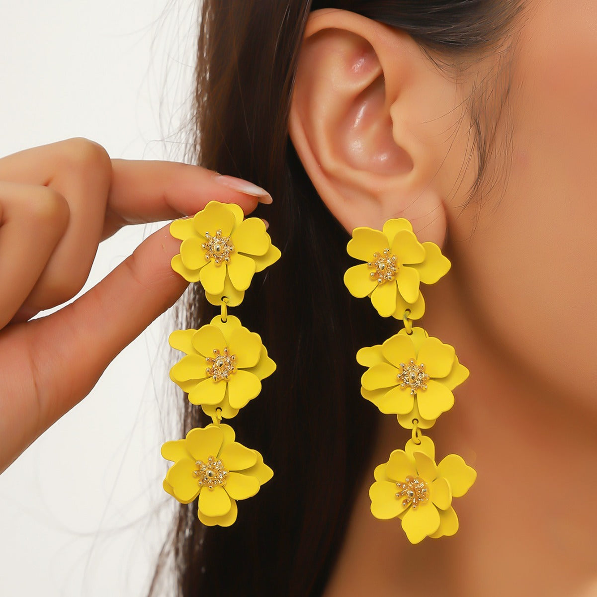 New exaggerated earrings, long summer versatile, fashionable temperament, high-end flower drop earrings