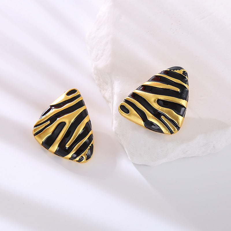 European and American new vintage earrings geometric triangle retro alloy zebra print simple fashion and versatile earrings wholesale