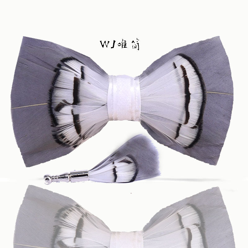 239 khaki gray feather men's bow tie men's wedding bow tie men's bow tie pink collar flower tie