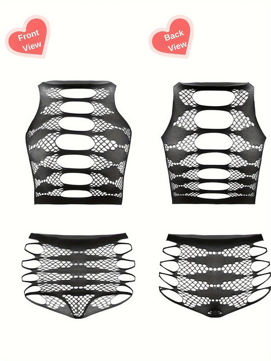 Amazon foreign trade new sex suit corset corset hollow erotic underwear upper and lower two-piece set 9077