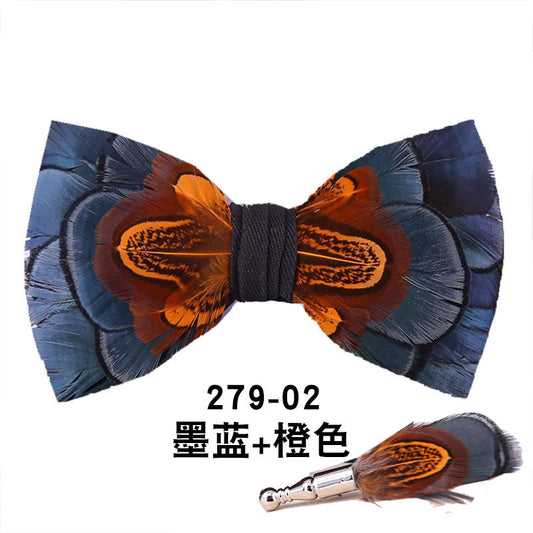 279 Male bow tie feather ink blue wedding groom male wedding suit collar flower bow green collar flower