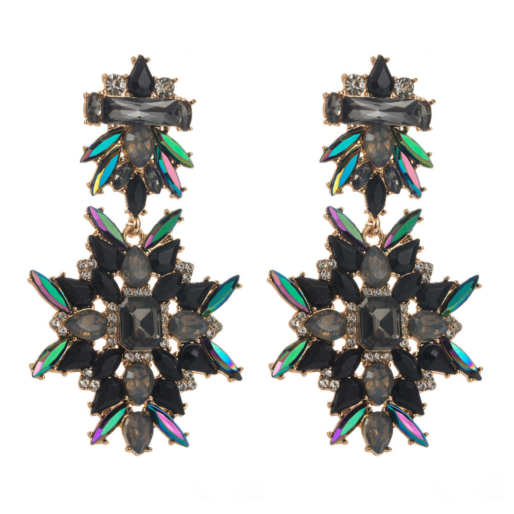 Earrings cross-border new alloy inlaid diamond multi-layer temperament earrings European and American personality exaggerated Internet celebrity party earrings