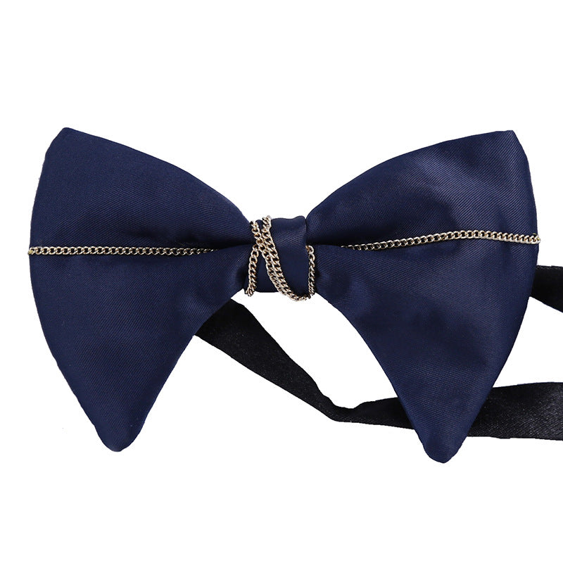 Blue Classic Everyday Shirt Versatile Bow Korean Collar Flower Ink Blue Chain Business Suit Bow Tie